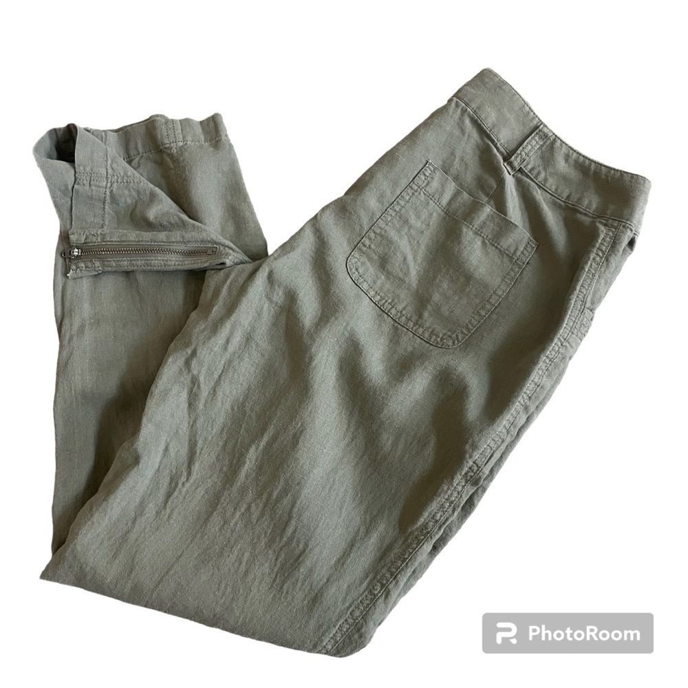 INC International Concepts Linen Pants Size 6 Green Tapered Leg Casual Zip Ankle